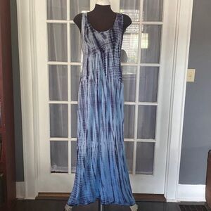 Green Dragon Blue Tie Dye Maxi Dress Beachy Boho Summer Vacation Size M